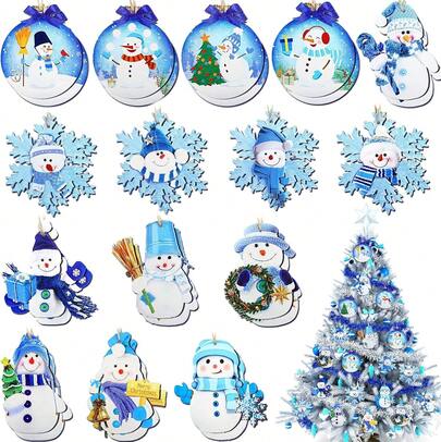 30 Pieces Christmas Snowman Wooden Decorations Holiday Party Supplies Gift Tags Home Pendants