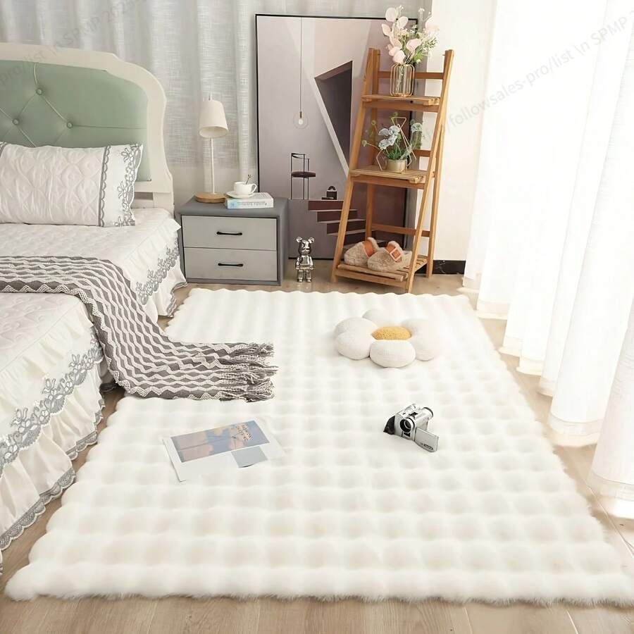 1pc Washable Solid Color Fluffy Faux Fur Rug - Lightweight, Non-Slip, Rectangular Polyester Plush Carpet - Soft Shaggy Rug For Room Decor, Indoor Luxury Comfortable Bedside MatChristmas Decor Kitchen Rug