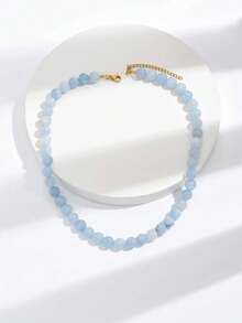 1pc Fashion Elegant Simple Lady Marine Blue Natural Stone Necklace - 藍色 - 查看 1