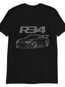 R34 GTR GT-R Skyline JDM Custom Line Art Short-Sve T-Shirt - Style20 - View 1