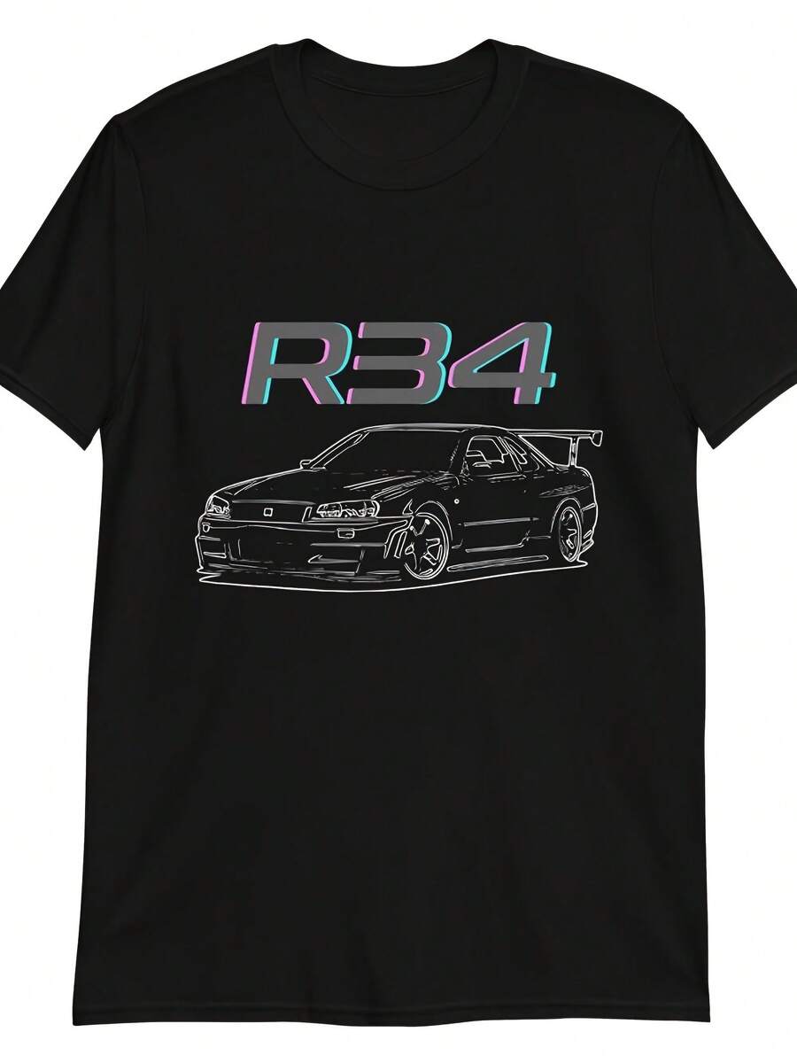 R34 GTR GT-R Skyline JDM Custom Line Art Short-Sve T-Shirt - Style20 - View 1