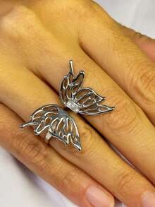 Women's Ring Open Adjustable Luxury With Zirconia Stone Butterfly Shape Delicate Design Luxury Gold Or Silver Plated Butterfly Wing - Bạc - Xem 2