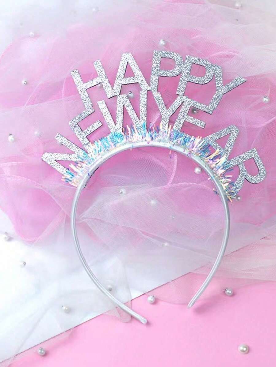 10pcs/1pc Non-Woven Christmas & New Year 2026 Party Headband, Photo Prop - Silver - View 1