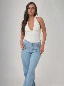 Women's Bodysuit, Plunging Neckline, Polyamide, Halter Neck, Multi-Shape – Elegant Blogger Fashion - trắng - Xem 5