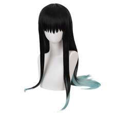 DAnime Cosplay Wig Long Short Synthetic Hair For Halloween Costume Party With Free Wig Cap Black Green1 - 黑綠1 - 查看 1