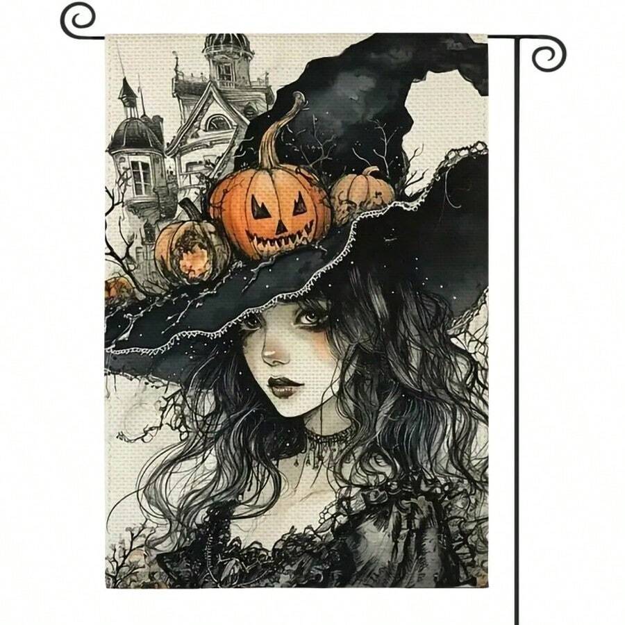 Halloween Witch Garden Flag 12x18 Double Sided Outside Holiday Decorations Vertical Burlap Yard Flags Quiet Color# DOUYYY