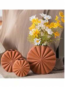 Sunflower Brick Red Vase Light Luxury Retro Model Room Living Room Decoration Hydroponic Dried Flower Insertion Living Room Dried Flower Insertion TV Cabinet Decoration Flower Arrangement Sunflower Ornament Flower Modern Minimalist Creative Vase Home Office Desk Room Table Decoration Flower Arrangement - Brick Red - View 3