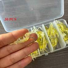 30 Stücke/Box Silikon Simulation weiche Garnelen Köder mit Haken, Bass Köder und gebogener Köder