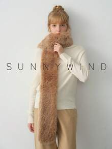 1pc Women's Solid Color Polyester Fashion Warm Fuzzy Scarf, Suitable For Daily Use - Camel - View 7