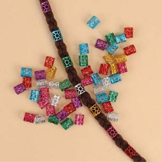 50/100pcs Brightly Colored Braid Hair Bands - Braid Aluminum Rings With Hollow Embossing Tubes, Adjustable Cuff Clips, 10*15mm Aluminum Colored Braid Hair Buckles, Wig Accessories African Hair Extension Rings, Hair Accessory Hair Buckles, Diy Braiding Accessory Materials, Suitable For Braids, Braids And Beaded Hairstyles - Adult Hair Accessories And Headwear For Both Men And Women.