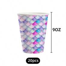 20pcs/80pcs Mermaid Theme Disposable Tableware Set, Suitable For Bridal Shower, Birthday Party, Gift - Paper Plates, Dessert Plates, Napkins, Cups, For Party Decoration And Supplies, Serves 20 Guests - Multicolor - View 9
