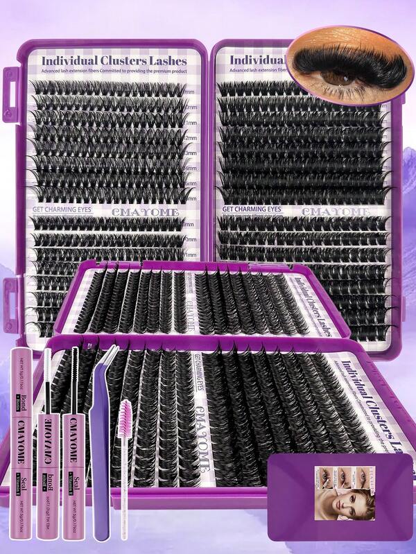 Kit de 640 piezas de pestañas postizas de estilo mixto premium 10D-100D (incluye adhesivo, pinzas y cepillo) - DIY sin esfuerzo para principiantes, logrando un aspecto natural y voluminoso - Rizo en forma de D, reutilizable - Estilos de ojo de gato y en racimo, longitudes de 10-18 mm