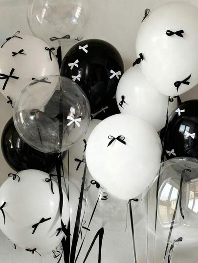 57/112 Parça Siyah Beyaz Kurdeleli Balon Seti, Şeffaf Balonlar, Siyah Beyaz Kurdeleler ve Yapıştırıcı İçerir, Doğum Günü, Yıldönümü, Düğün, Sevgililer Günü, Anneler Günü, Noel, Ev Noel Hediyeleri, Noel Süslemeleri İçin Vazgeçilmez Parti Süslemeleri