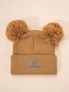 1pc Heart Embroidered Fuzzy Ball Knit Hat, Pink, Children Knit Hat, Baby Knit Hat, Y2K Style, Children Outdoor Casual Versatile Winter Cold-Proof Hat, Suitable For Daily Commute - Knitted Hat - View 10