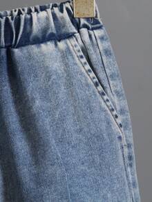 2pcs/Set Boys' Long Sleeve Sweatshirt With Denim Patchwork Design, Paired With Light Blue Washed Denim Pants. Suitable For Casual Everyday Wear, School, Family Gatherings, Spring/Autumn Outings, Can Also Be Worn As Layering In Winter. - Beige - View 6