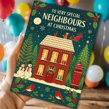 بطاقة تهنئة منزلية احتفالية "لجيران خاصين جدًا في عيد الميلاد" مع مغلف (11 سم * 16 سم و 4.33 بوصة * 6.29 بوصة) - تصميم منزل مغطى بالثلج وديكور عيد الميلاد، مثالية للجيران، مناسبة لاحتفالات عيد الميلاد، بطاقة تهنئة عيد الميلاد