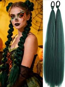 2Pcs 26Inch Halloween&Christmas Purple,Green,Blue,Pink,Red,Blonde Colorful DIY Braiding Hair Extensions Synthetic Long Yaki Straight Heat Resistrant Fluffy Ponytail Extension For Women Girls Hair Accessories