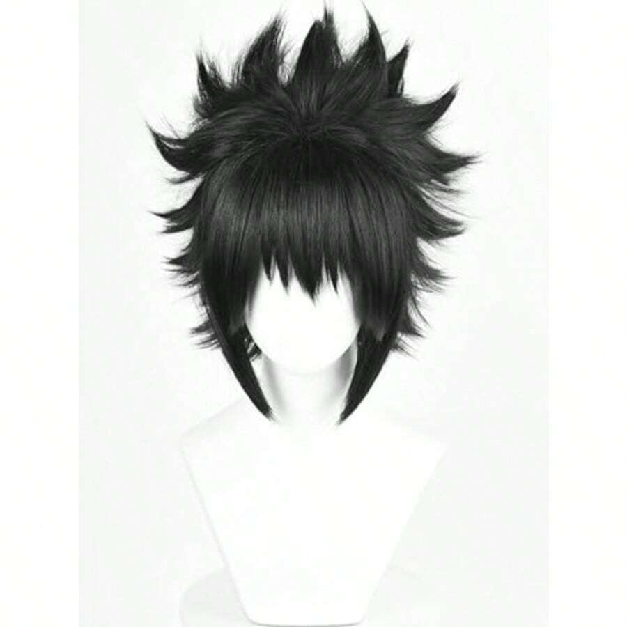 DShort Anime Black Cosplay Wig With Bangs Men's Black Spiky Layered Costume Wigs For Halloween Party Unisex - 忍者 - 查看 1