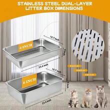 Stainless Steel Sifting Litter Box With Lid, Large Sifting Litter Box Pine Pellets Small Cats 6 Inch - Initial - View 3