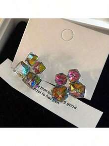 A Pair Of Square Three-Dimensional Earrings, Light Luxury And Niche Design Jewelry, Suitable For Daily Wear, Commuting And Gatherings - Ideal Gift - Đầy màu sắc - Xem 5