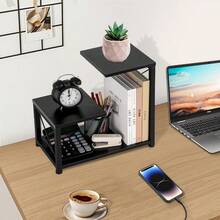 Desk Shelf Organizer 3 Tier Office Desktop Bookshelf Wood Desk Organizers Storage Rack And Freestanding Display Shelf For Office Dorm Kitchen Home - màu đen - Xem 4