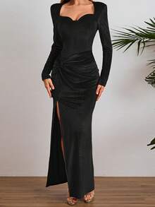 Onicee 夏季连衣裙 黑色情人节套装 女士时尚长袖丝绒开衩派对连衣裙，优雅连衣裙，适合情人节、约会、聚会、派对、旅行、度假、海滩和其他场合 - 黑色 - 查看 11