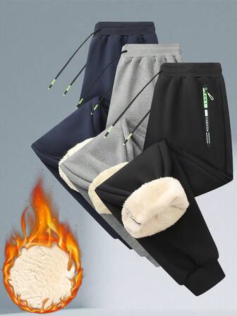 男士冬季休闲运动长裤，腰部有抽绳，两侧有口袋，适合跑步、运动、旅行等。