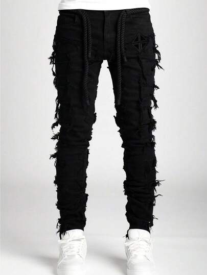 Men's Fringed Stretch Slim Fit Casual Jeans