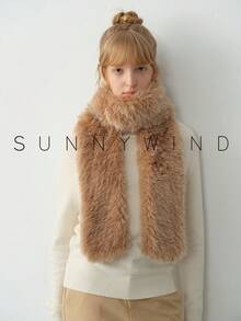 1pc Women's Solid Color Polyester Fashion Warm Fuzzy Scarf, Suitable For Daily Use - Camel - View 10