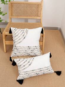 1 buc/2 buc față de pernă cu dungi gri și albe, material textil din pluș în stil nordic cu ciucuri, față de pernă decorativă pentru dormitor, living, exterior, potrivită pentru toate anotimpurile, 30 * 50 cm, 45 * 45 cm