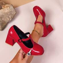 Women's High Heels, Women's Thick Heels, Women's Shiny Thick Heels, Comfortable And Easy To Wear, Multiple Colors Available, Suitable For Daily Leisure, Commuting, Dance Party Shoes, Adjustable Instep Strap, Local Warehouse Delivery - 紅色 - 查看 5
