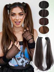 2pcs Long Layered Ponytail Fluffy Ponytail Extensions Wrap Around Clip In Ponytail Hair Extensions Synthetic Ribbon Drawstring Tie To Hair Ends Black Brown Natural Hairpiece For Women 30cm/40cm/50cm - Multicolor - View 1
