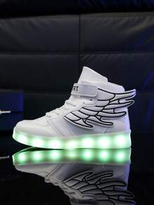 GUANGLAN USB Rechargeable Luminous Shoes With Flashing Lights, Children's Sports Shoes With Night Light, Suitable For Halloween, Christmas Gifts, Toddler/Little Kid/Big Kid Boys/Girls, Casual Sneakers For Spring/Autumn/Winter, High-Top Leather Shoes With Wings, Glow In The Dark Shoes - White - View 8