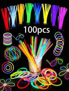 100 pezzi di bacchette fluorescenti multicolore migliorate, bacchette fluorescenti per feste, bacchette ausiliarie di alta qualità super, bacchette colorate per matrimoni, durata continua di 8-12 ore, adatte per ricevimenti, concerti, bar, discoteche, feste con luci (la quantità è di bacchette fluorescenti + porta di connessione)
