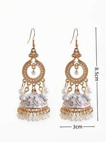 1 Pair Exaggerated Vintage Pearl Bell Drop Earrings For Women, Wedding Accessory