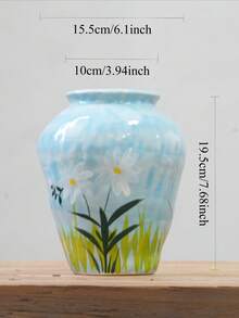 مجموعة إناء خزفي صغير مرسوم باليد 2 قطعة، بتصميم ريفي منعش بنمط زهور الأقحوان باللون الأزرق، إناء خزفي زخرفي بتفاصيل حرفية فنية، مناسب لديكور المنزل ومشاهد الزهور الربيعية