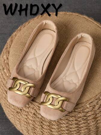 WHDXY 1 Paar Damen Quadratische Zehenspitze Slip-On Flats, Neue Sommer Flache Schuhe mit Metallschnalle, Lässig Loafer, Modisch & Elegant für Party und Alltag