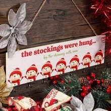 Stocking Holder With Hangers - Wooden Organizer Sign '' Stockings Were Hung' - Xmas Mantel Snowmen Wall Mount Hanging Hook Mantel Truck