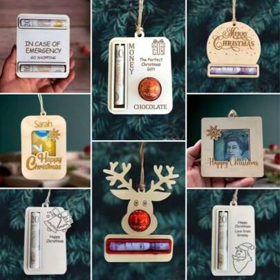 4-Piece Set Christmas Unique Money Holder, Funny Christmas Money Holders For Cash, Handmade Christmas Wooden Money Clip, Christmas Tree Hanging Accessories, Christmas Unique Gifts For Family