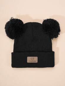 1pc Heart Embroidered Fuzzy Ball Knit Hat, Pink, Children Knit Hat, Baby Knit Hat, Y2K Style, Children Outdoor Casual Versatile Winter Cold-Proof Hat, Suitable For Daily Commute - Knitted Hat - View 12