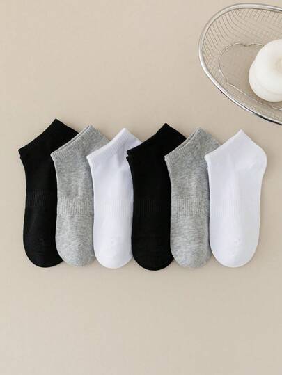 5 Pairs Women/Men Solid Color Ankle Socks, Black White Grey Short Socks, No Show Socks, Casual Unisex Sports Socks, Spring/Summer