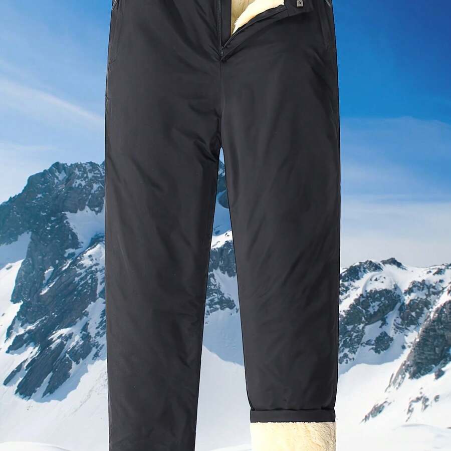 Men's Winter Pants With Fleece & Fluffy Hem - Windproof Snow Trousers, Zippered Pockets & Elastic Waistband, Hand Washable Cold Weather Outdoor Skiing/Gym Pants (Black/Dark Blue) - Heavy-Duty Polyester-Like Fabric, Trousers For Men, Winter Pants For Men, Mens Clothes, Winter Trousers Men, Slacks Pants For Men, Winter Clothes For Men, Thermal Wear For Men, Thermal Pants For Men, Workwear For Men, Track Pants Men, Trouser Pants For Men, Casual Trousers For Men, Long Pants For - 黑色 - 查看 1