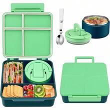 Lonchera Bento para Niños con Termo de Sopa de 8oz, Contenedores de Comida a Prueba de Fugas para Niños con 4 Compartimentos, Termo Aislado para Comida Caliente para la Escuela, Viaje-Púrpura - Verde - Ver 13