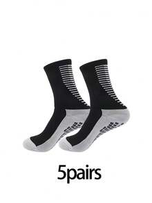 1/5 Pairs Men's Sports Socks, Towel Bottom Moisture Wicking Shock Absorbing Non-Slip Socks, Football Socks, Basketball Socks, Compression Socks