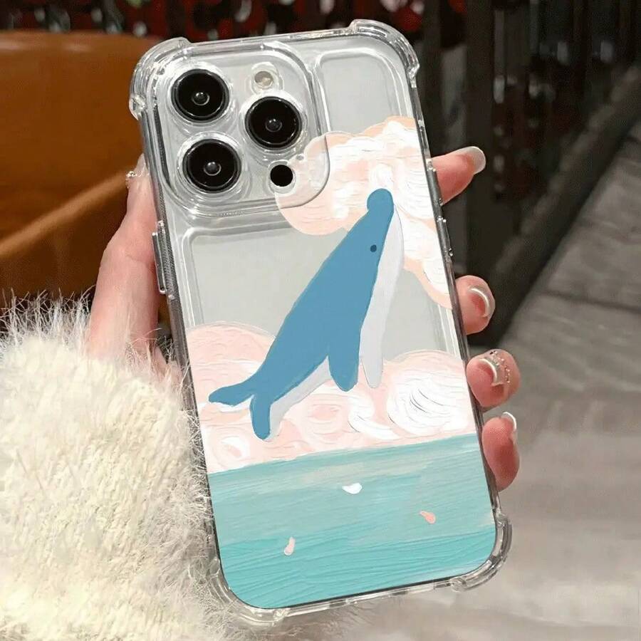 Funda protectora transparente de cuatro esquinas antigolpes para phone 17, 16 y 15 (con diseño de ballenas, nubes y océano). Compatible con phone 17, 17 Pro, 17 Pro, 15, 15 Pro, 11, 12, 13, 14, 15 Pro y 16. Ideal para uso diario. - Colores mixtos 1 - Ver 1