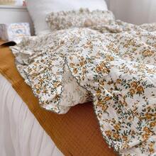 Muslin Duvet Cover With Ruffled Edges, 1 Piece Cotton Comforter Cover 47X59'', Pattern 2-Layer Gauze Bedding, No Quilt Or Pillowcases, Bedroom Essential - 木槿 - 查看 9