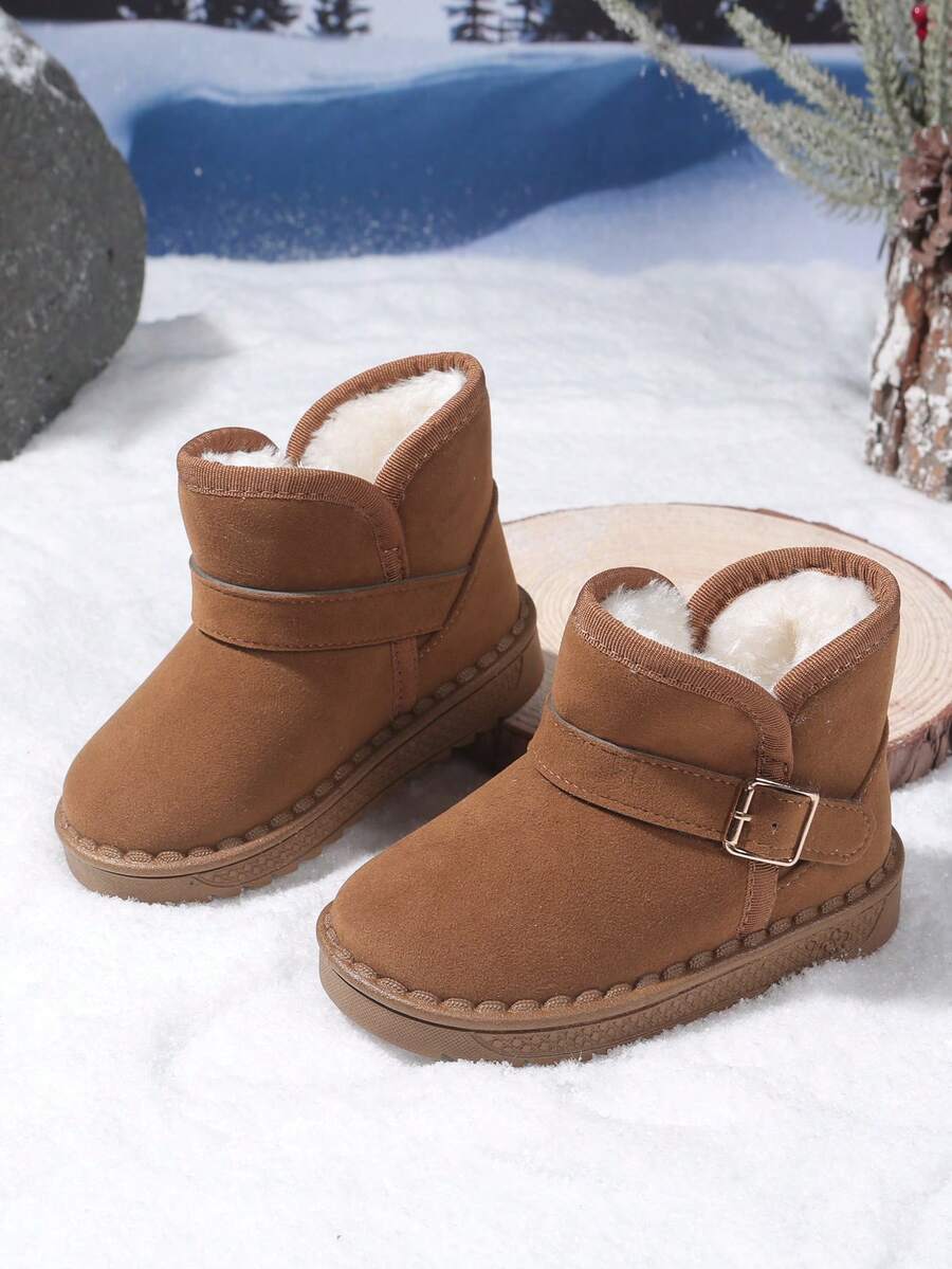 Children's Snow Boots For Boys & Girls, Black Suede Warm Thermal Lined Winter Boots With Buckle Strap, Non-Slip Rubber Sole, Waterproof Ankle Boots For Kids Toddlers, Ideal For Snowy Days, Outdoor Play, School & Daily Wear, Stylish & Cozy Footwear To Keep Little Feet Warm And In Cold Weather