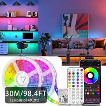 Tira de luz LED de 3 pies a 100 pies para decoración del hogar, equipada con control remoto de 44 teclas y control por aplicación, con temporizador y atenuación de color RGB sincronizada con música, adecuada para decoración de dormitorio, vacaciones, decoración de habitación, decoraciones de pared - luz policromática - Ver 15