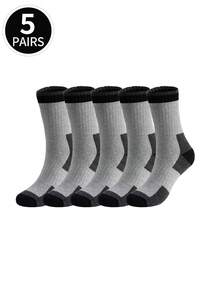 5 Pairs Men's Thick Thermal Crew Socks, Warm Wool Blend Socks For Outdoor Sports Like Hiking, Skiing In Winter