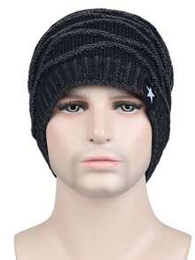 Gorro de inverno masculino em tricô com forro térmico - Mantenha-se aquecido no frio! Gorro de tricô quente, gorro de malha com borda enrolável e macia, proteção para as orelhas com etiqueta de couro, lavável à máquina, tecido de tricô grosso, gorro para ciclismo ao ar livre que mantém a cabeça aquecida, escolha ideal para acessórios de inverno. - Multicolorido - Ver 3